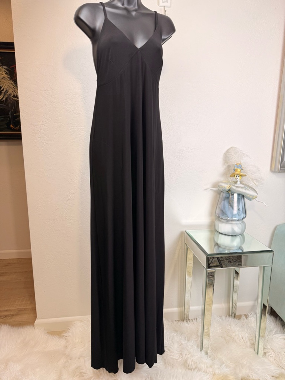 NWT Norma Kamali Black Cami Maxi Dress Raw Hem L Customizable Length Minimalist - Picture 8 of 14